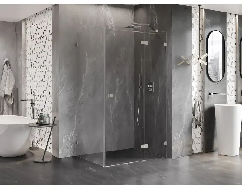 Mexen Lunar T, výklopný sprchový kút pravý 120 x 110 cm, 8mm číre sklo, oceľový profil, 834T-120-110-97-00-P