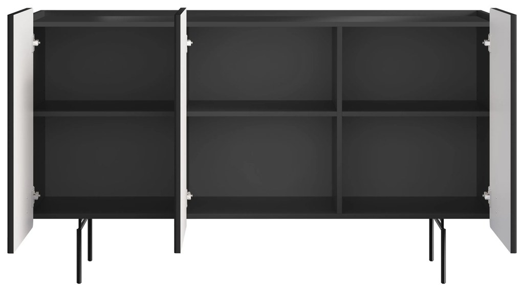 Komoda Malmi 150 cm trojdverová - čierny mat / čierne nohy