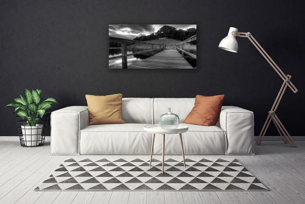 Obraz Canvas Mólo čiernobiele jazero 125x50 cm