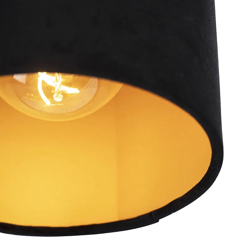 Stropná lampa s velúrovým tienidlom čierna so zlatou 20 cm - čierna Combi
