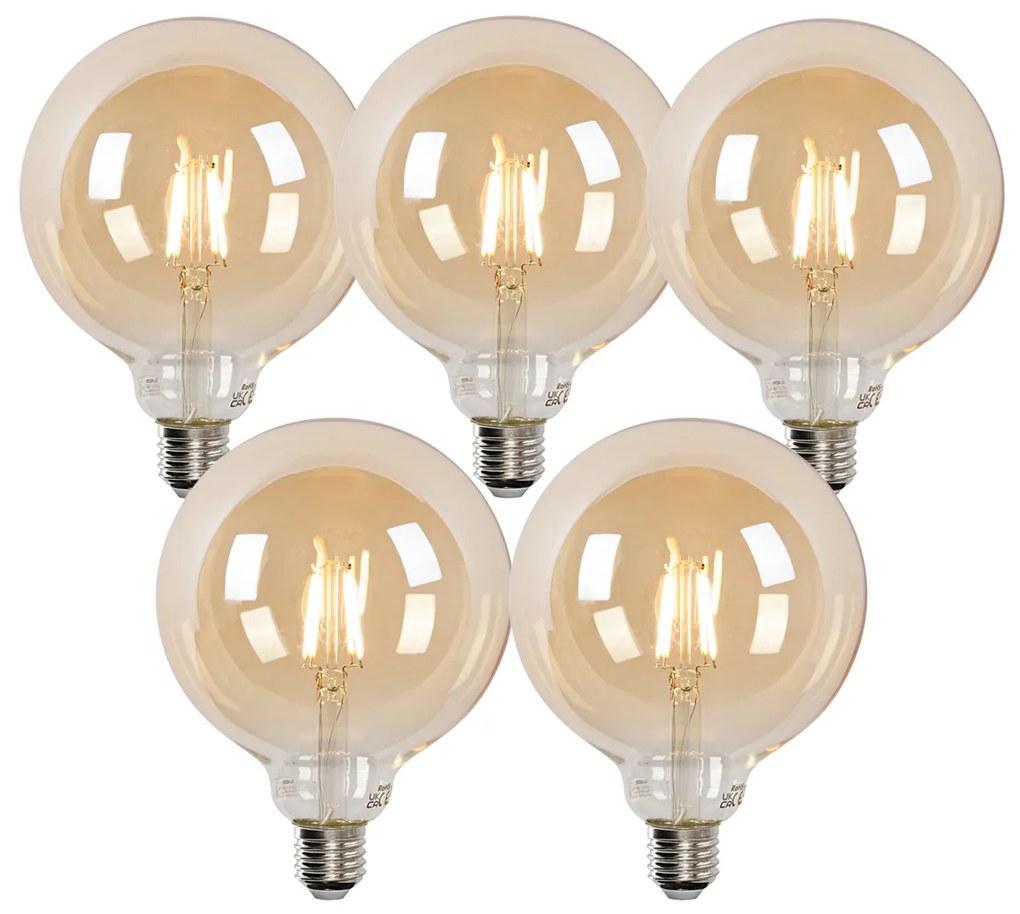 Sada 5 inteligentných LED žiaroviek E27 G125 zlatá 4,9 W 470 lm 1800-4000 K