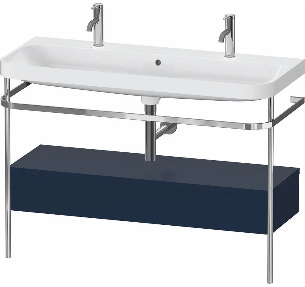 DURAVIT Happy D.2 Plus c-shaped kovový stojací podstavec s nábytkovým umývadlom s dvomi otvormi, 1 zásuvka, 1175 x 490 x 850 mm, chróm/nočná modrá matná lakovaná, HP4854O98980000