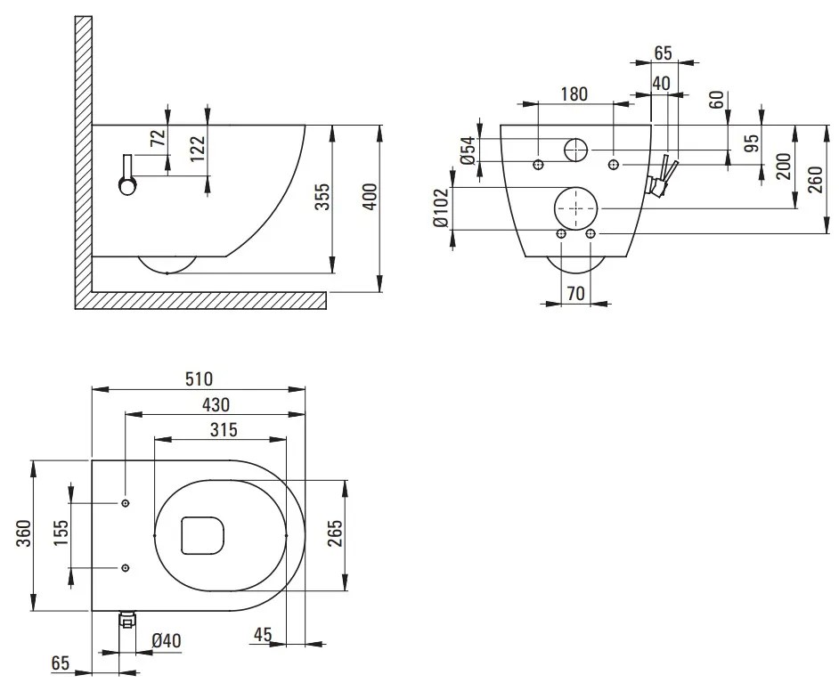 Deante Peonia, závesná WC misa s funkciou bidetu 515x370 mm, čierna matná, DEA-CBP_NWPW