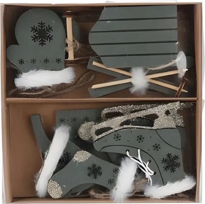 Set vianočných ozdôb v textilnom dizajne – sivý 10 ks 16 × 16 cm
