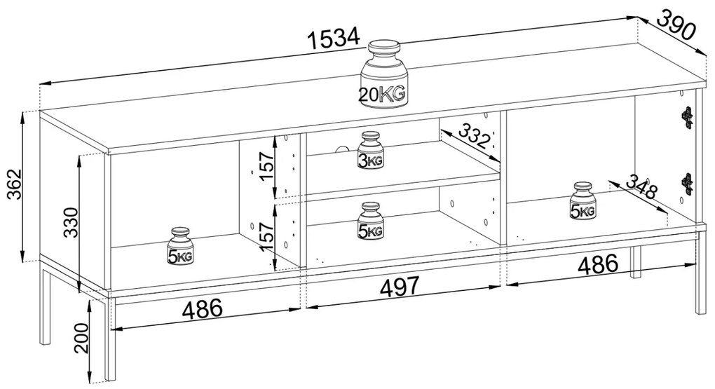 TV STOLÍK ALESSIO NA NOŽIČKÁCH KAŠMÍR LED 154 cm