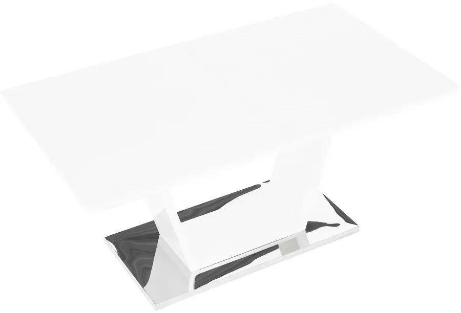 Jedálenský stôl, rozkladací, biela extra vysoký lesk/oceľ, 160-220x90 cm, PERAK