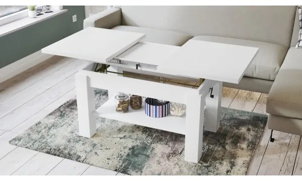 Rozkladací konferenčný/jedálenský stôl s policou ADONIS biely