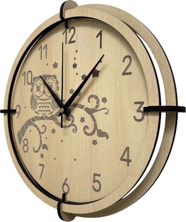 Detské hodiny Sova z javoru – tiché nástenné hodiny pre deti | SENTOP HDF0573-MAPLE