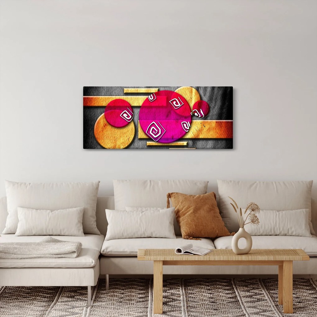Abstraktný obraz s historickými symbolmi (120x50 cm)
