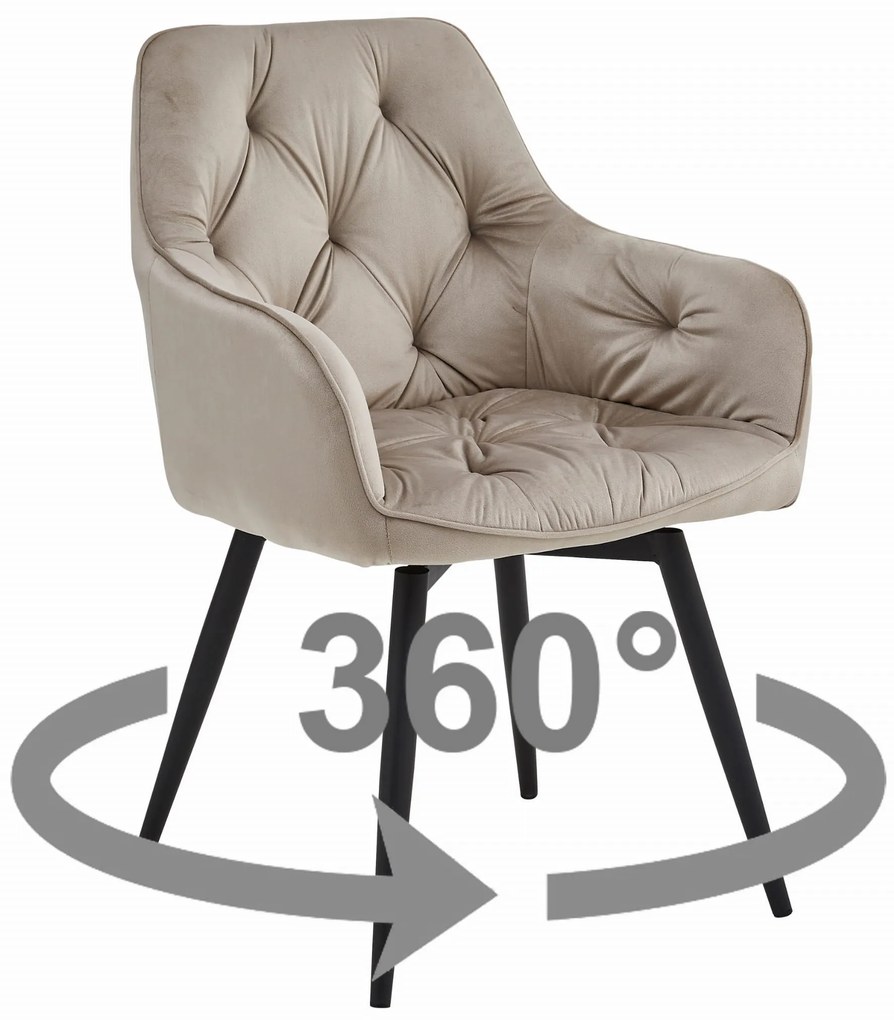 TRENDIE Otočná zamatová jedálenská stolička LYON 360 tmavo béžová