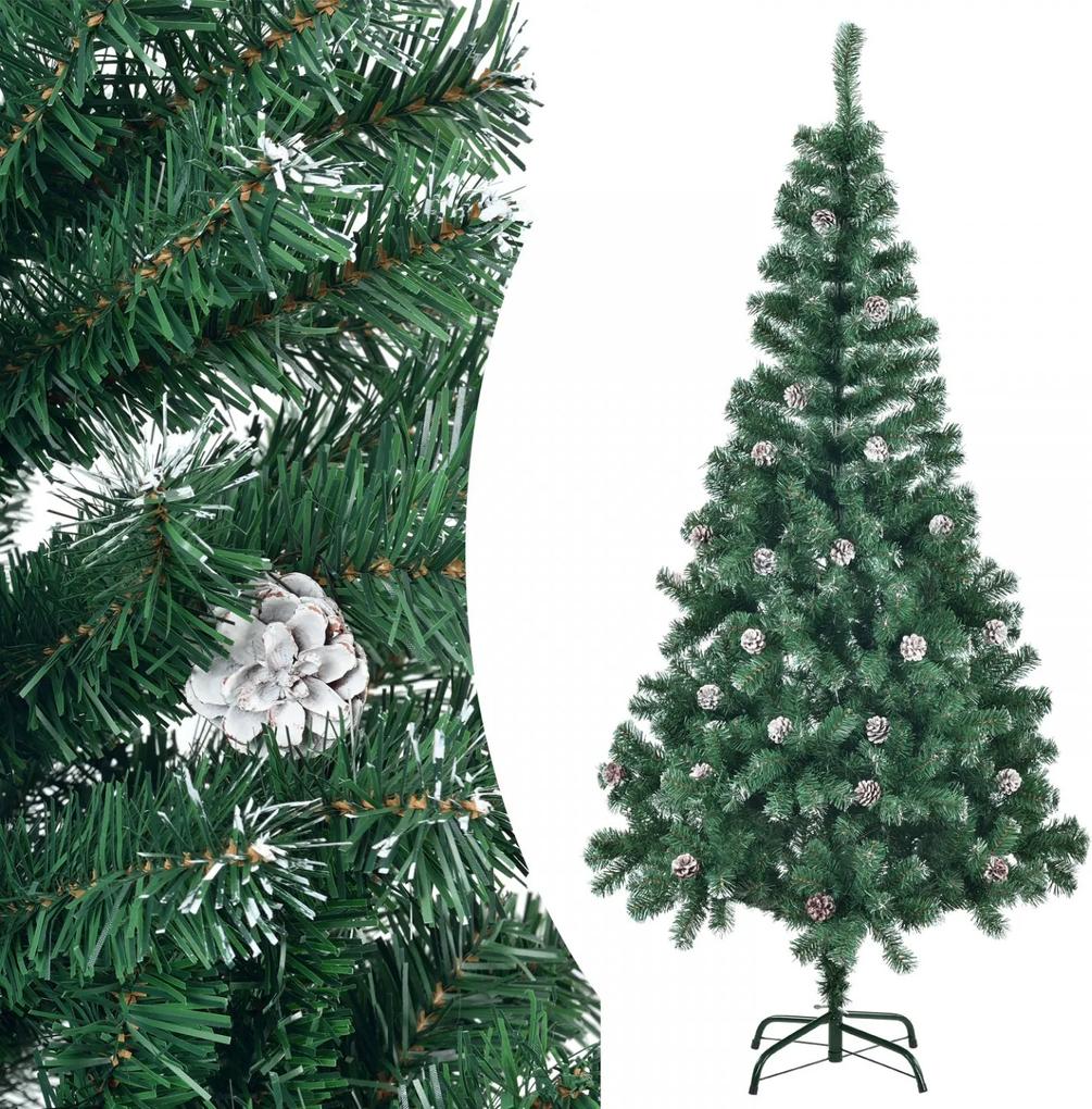 Umělý vánoční stromek 180 cm zasněžený se šiškami