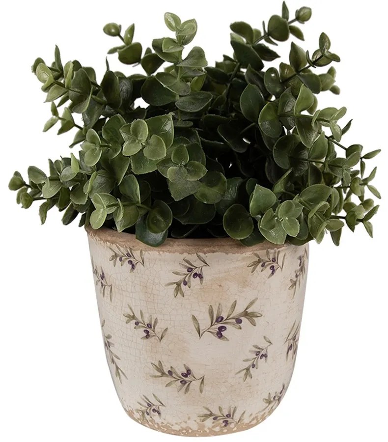 Béžový antik obal na kvetináč s olivami Olive Fields S - Ø 13*12 cm