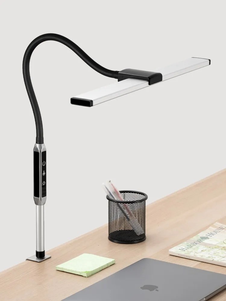 Stolná LED lampa LUCIO, svorka, diaľkový ovládač