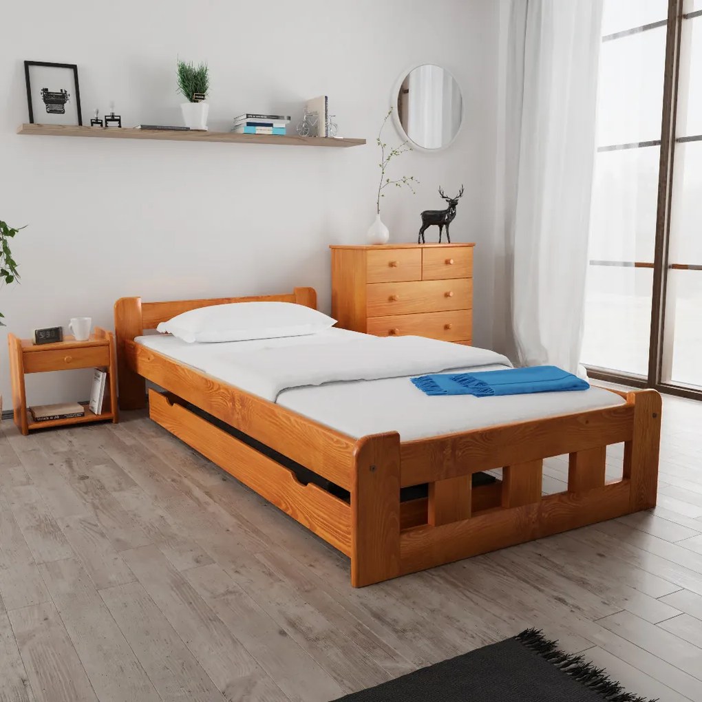 Posteľ Naomi zvýšená 80 x 200 cm, jelša Rošt: S latkovým roštom, Matrac: Matrac Somnia 18 cm