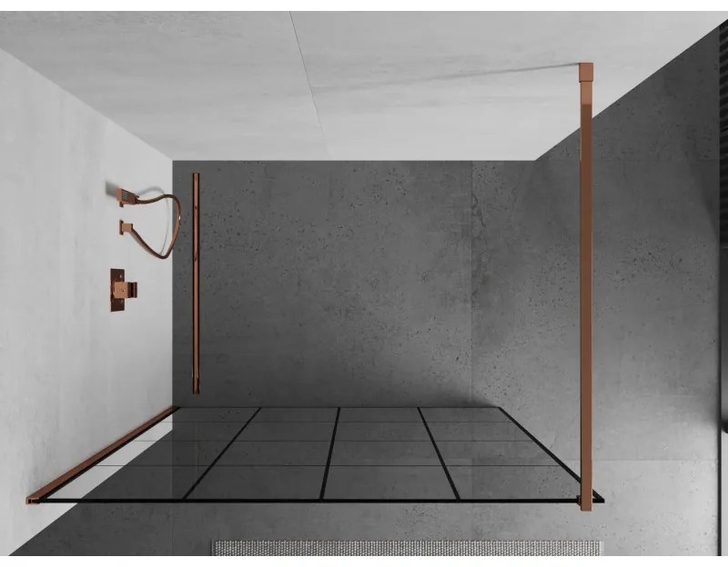 Mexen Kioto, sprchová zástena 140x200 cm, 8mm číre sklo s čiernym vzorom, profil ružové zlato, 800-140-101-60-77