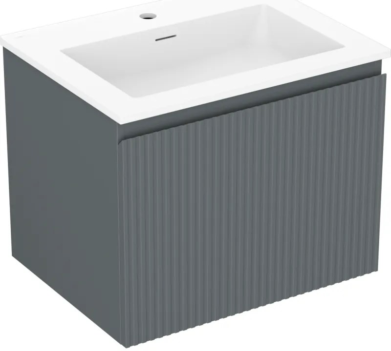 Mexen Rivel, kúpeľňová skrinka 60 cm s umývadlom Otis, 1 zásuvka, drážkovaná, grafitová matná/biela matná, 91A20-06047-1-BF66-W18M01