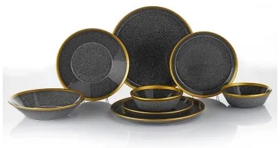8-dielna jedálenská súprava, čierna/zlatá, porcelán