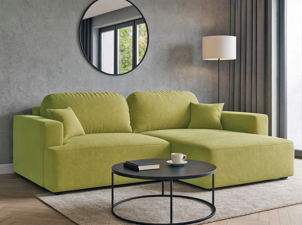 Rohová sedačka s funkciou spania Sunny pravá s úložným priestorom na posteľnú bielizeň, svetlozelená