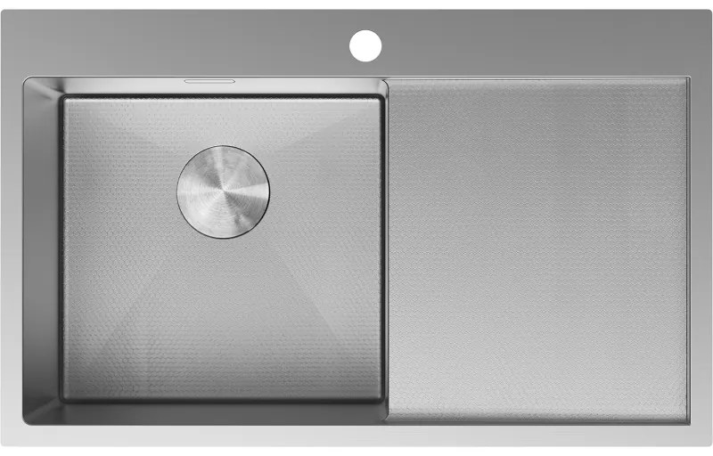 Mexen Exar, 1-komorový nerezový drez s odkvapkávačom, ľavý, 780 x 480 mm, brúsena oceľ, vzor voština, 6433781010L-01HC