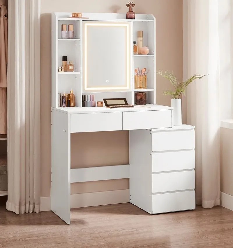 Toaletní stolek Vasagle Ginny 97 cm s LED osvětlením bílý