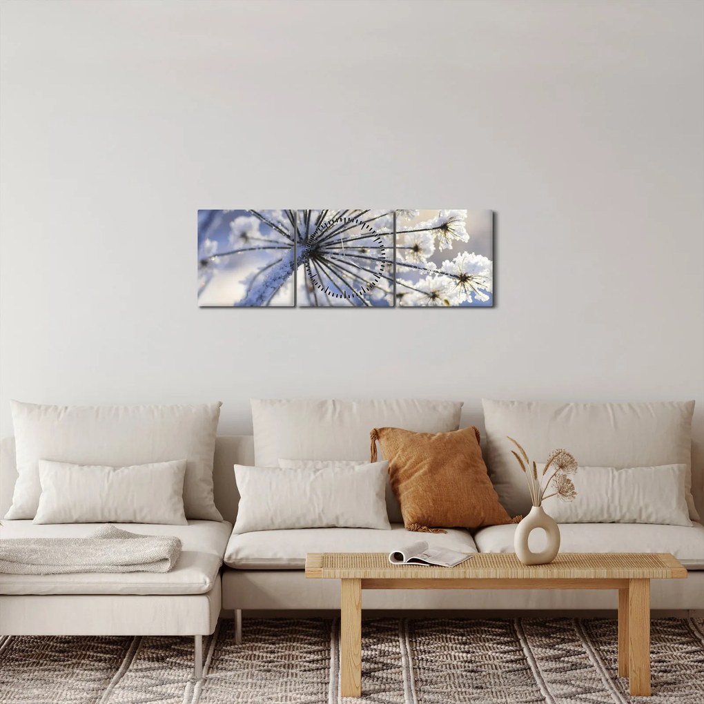 Obraz - Zamrznutý kvet (s hodinami) (90x30 cm)