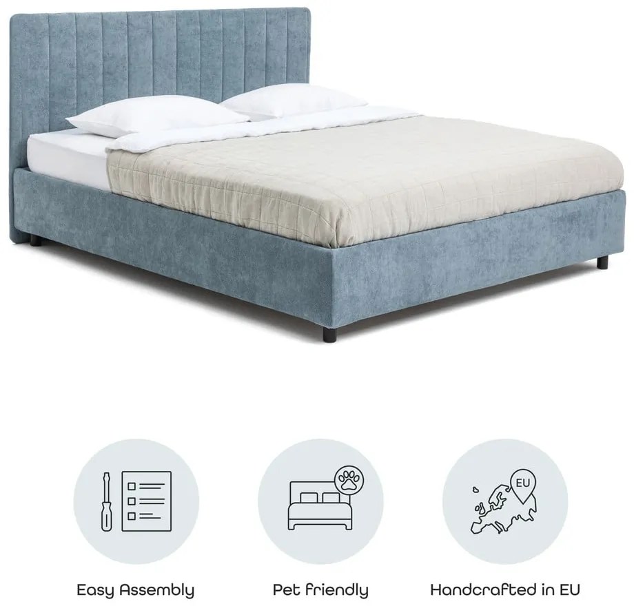 Modrá čalúnená dvojlôžková posteľ s úložným priestorom s roštom 160x200 cm Myra Slim Line – Bonami Selection