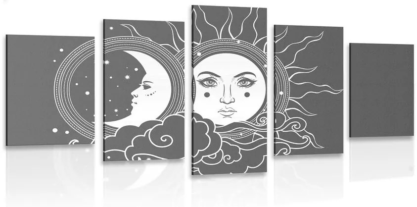 5-dielny obraz čiernobiela harmónia slnka a mesiaca Varianta: 100x50