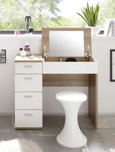 Toaletný/písací stolík Make Up, dub sonoma/biely