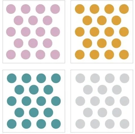 Samolepka do dětského pokoje sada konfety růžová, žlutá, tyrkysová, šedá 5cm