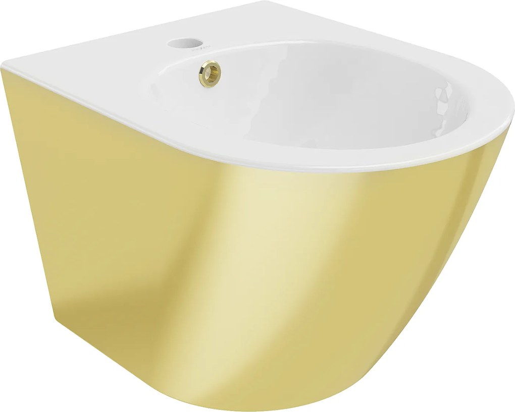 Mexen Lena, závesný bidet 480x370x325 mm, biela - zlatá, 35224806