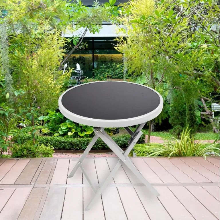 Záhradný bistro stolík, skladací, Ø 45 cm, čierna tónovaná