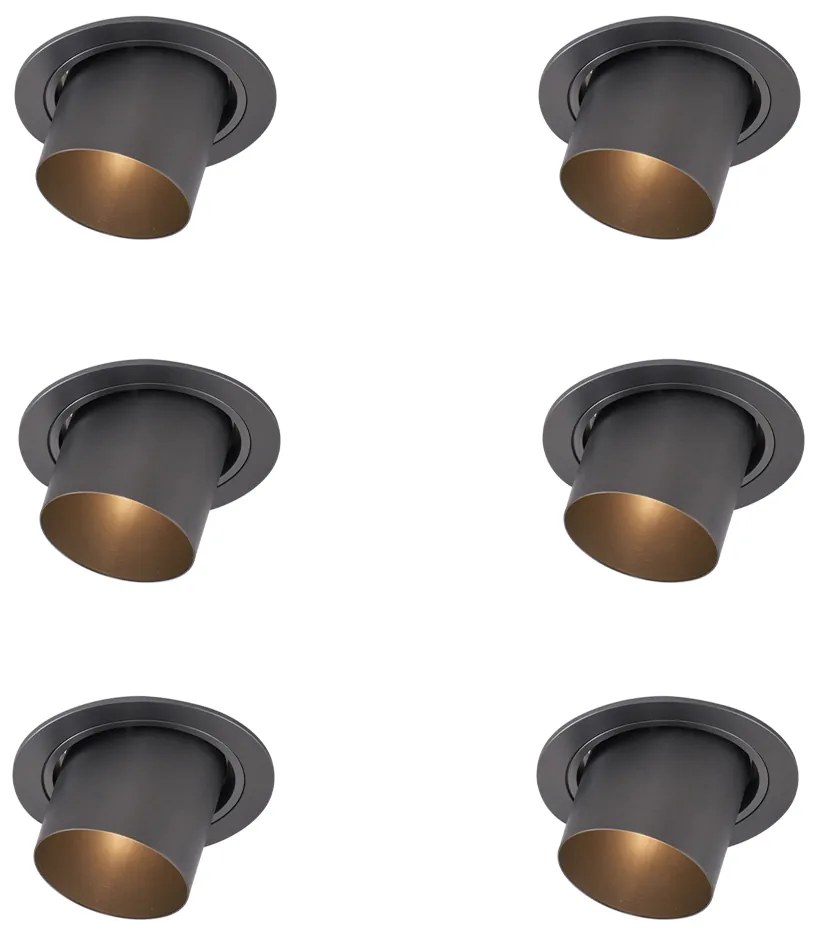 Sada 6 moderných zapustených bodových svietidiel Gunmetal GU10 50 mm okrúhlych naklápacích - Installa