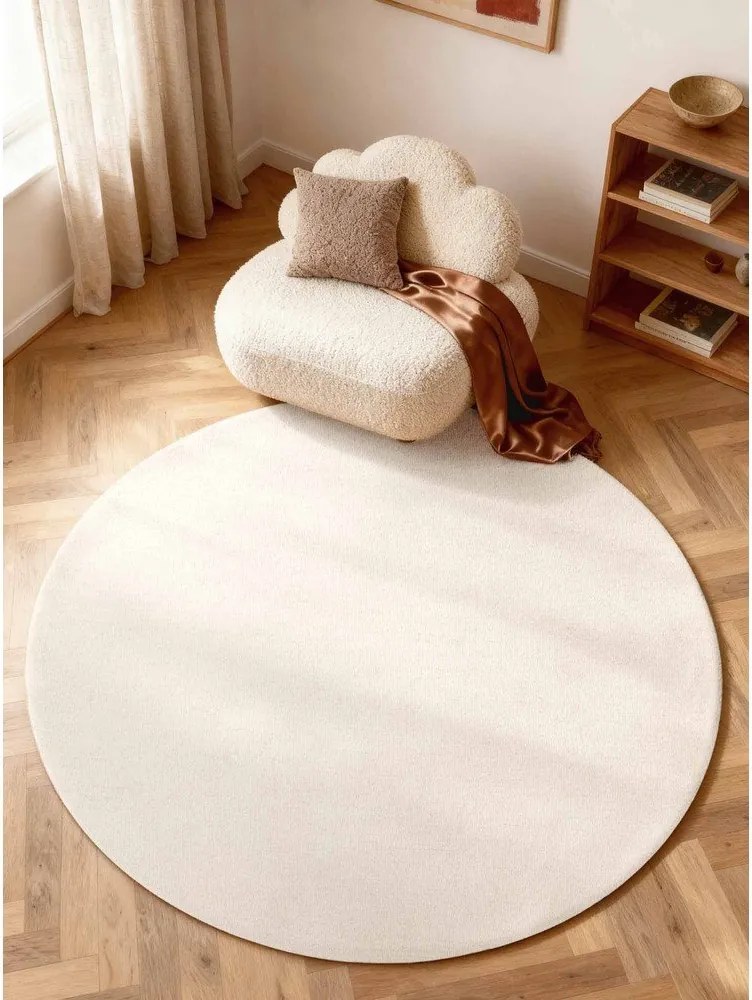 Krémový ručne tkaný vlnený okrúhly koberec ø 200 cm Puristic Knots – Elle Decoration