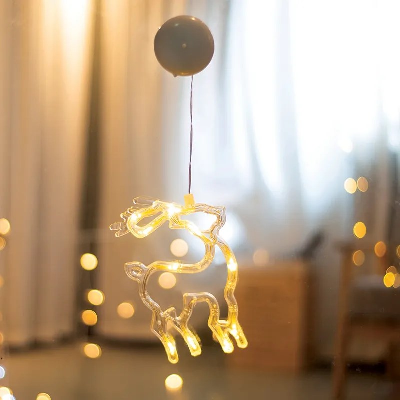 ACA Lighting LED vianočné sob do okna, teplá biela farba, IP20, 3xAAA, prísavka