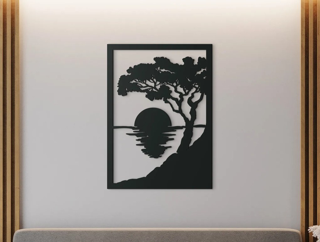 drevko Drevený obraz Západ slnka pri mori Rozmer obrazu: 44,5 x 32 cm, Farba dekorácie: Čierna