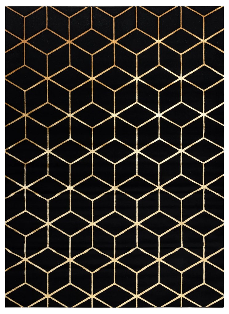 Koberec moderný 3D GLOSS 409C 86  Kocky glamour, art deco čierno / zlatý
