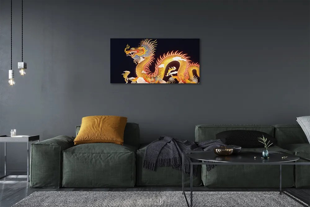 Obraz canvas Golden Japanese Dragon 120x60 cm