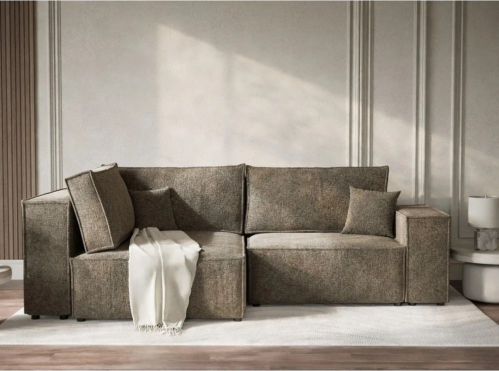 Hnedá ženilková rozkladacia/s úložným priestorom rohová pohovka (ľavý roh/do L) Tonga – Maison de Rêve