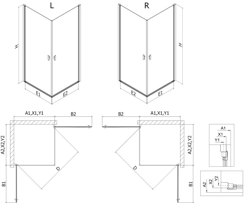Mexen Mist-B Duo, 2-krídlový výklopný sprchový kút 100 x 80 cm, číre sklo, zlatý lesklý profil, 8A2-100-080-50-00