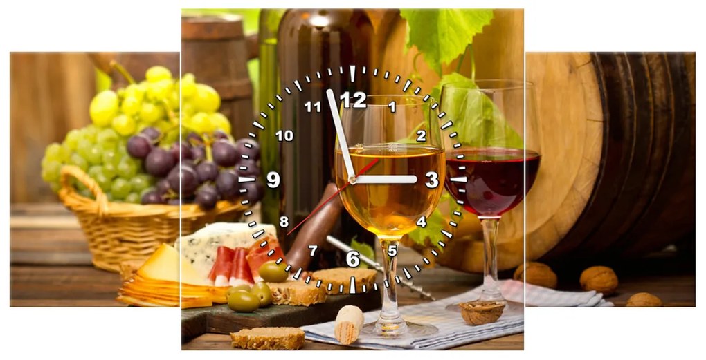 Gario Obraz s hodinami Červené a biele víno - 3 dielny Rozmery: 90 x 30 cm