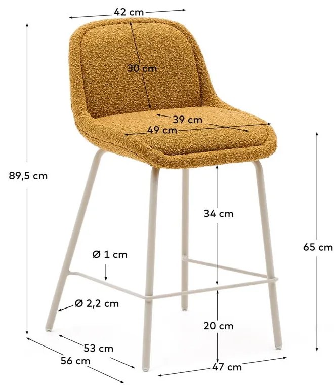 Barová stolička v horčicovej farbe (výška sedadla 65 cm) Aimin – Kave Home