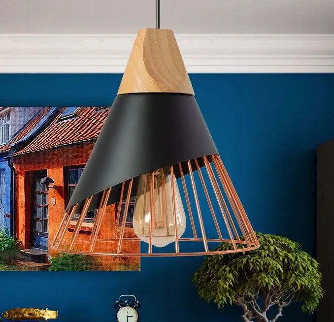 Toolight - Škandidávska závesná stropná lampa APP225-1CP, čierna-hnedá-ružová zlatá, OSW-00892