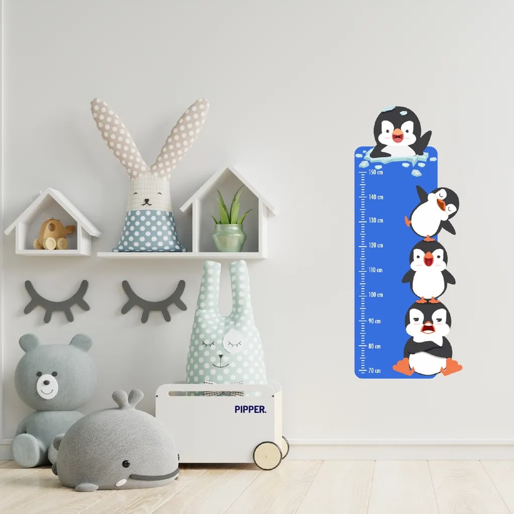PIPPER. Detský meter - Veselé tučniaky - textilná nálepka na stenu
