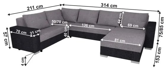 Čalúnená univerzálna rozkladacia sedacia súprava do U YORK sivá/béžová/hnedá
