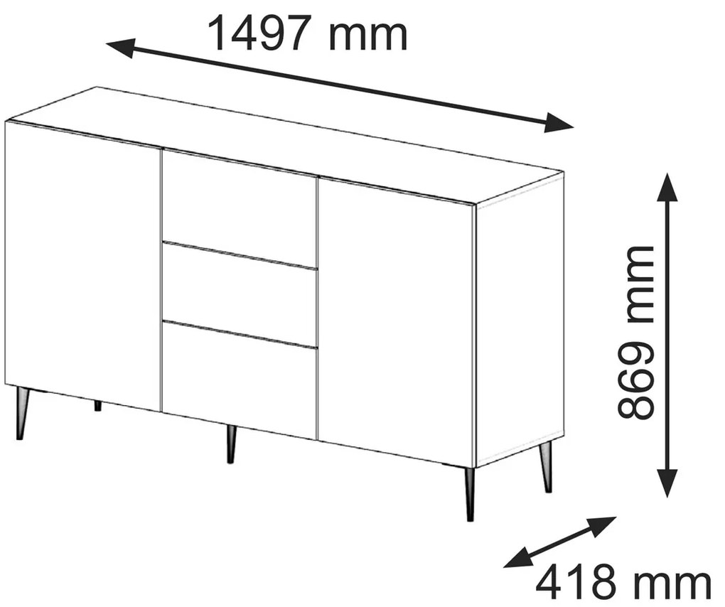Komoda Rawy 2d3s 2 (dub artisan + čierna). Akcia -20%. Vlastná spoľahlivá doprava až k Vám domov. 1061125