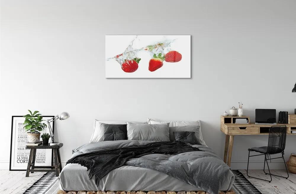 Obraz na skle Water Strawberry biele pozadie 100x50 cm