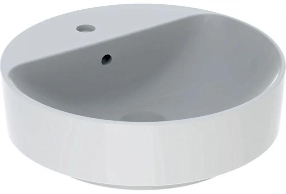 GEBERIT VariForm okrúhle umývadlo na dosku s otvorom, s prepadom, priemer 450 mm, biela, 500.769.01.2