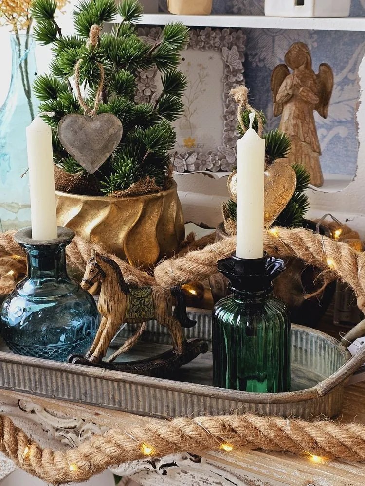 Zinkový antik plechový oválny podnos s ušami Vivvi - 41*14*8 cm