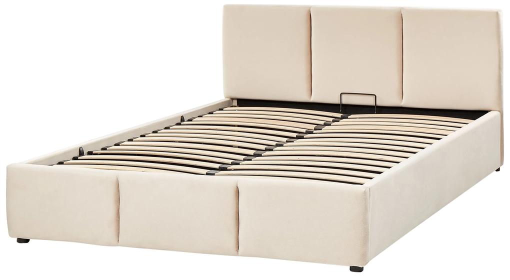 Zamatová posteľ s úložným priestorom 160 x 200 cm svetlobéžová BOUSSE Beliani