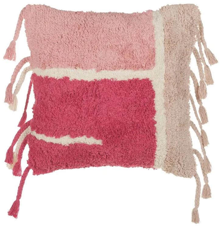 Všívaný bavlnený vankúš so strapcami 45 x 45 cm ružový BISTORTA Beliani